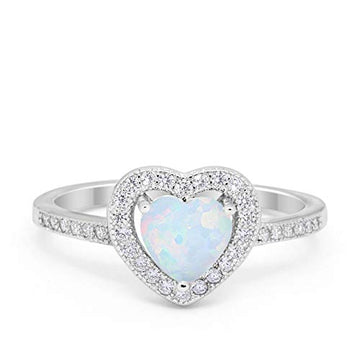 Halo Dazzling Heart Promise Ring Lab Created White Opal 925 Sterling Silver